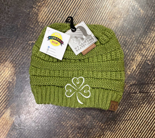 Olive Pony Beanie with Shamrock|3756