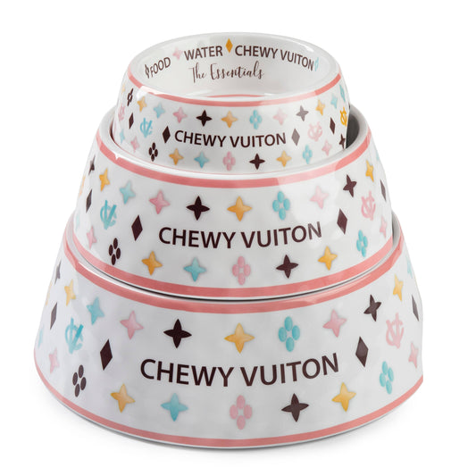 White Chewy Vuiton Dog Bowl - 3 Sizes!! Dog Food Bowl: Small