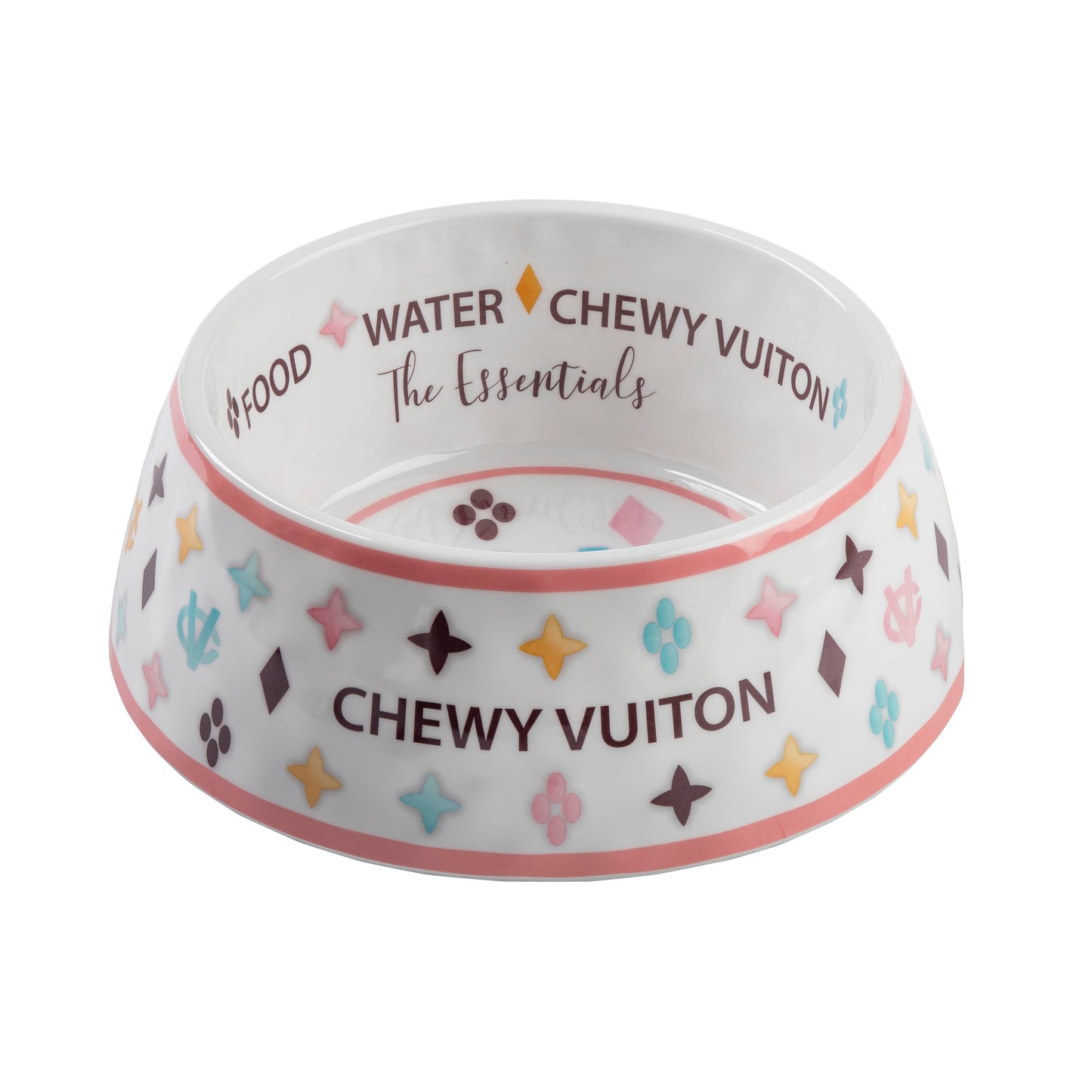 White Chewy Vuiton Dog Bowl - 3 Sizes!! Dog Food Bowl: Small