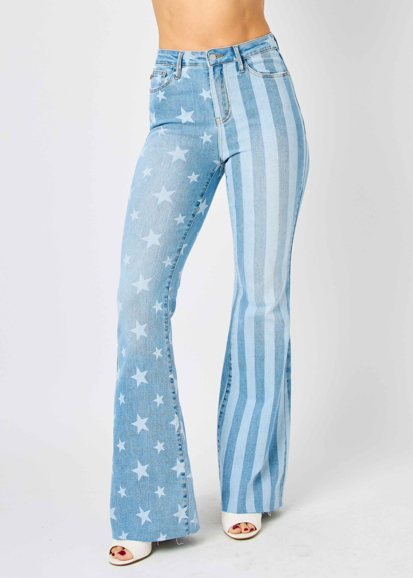 Judy Blue High Waist Bleached Stars & Stripes Flare Jeans