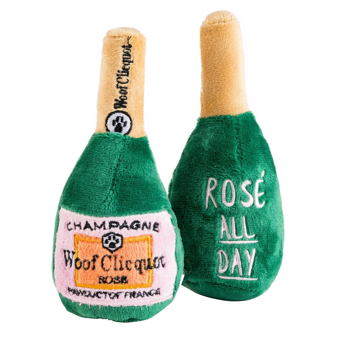 Woof Clicquot Rose' Champagne Bottle Squeaker Dog Toy: Large