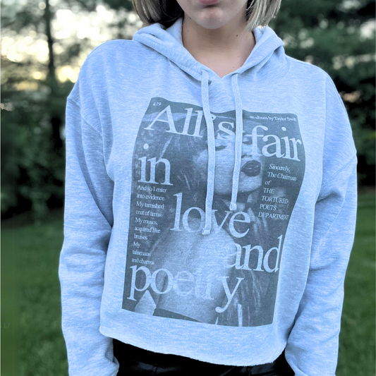 "All Is Fair In Love & Poetry" Cropped Hoodie