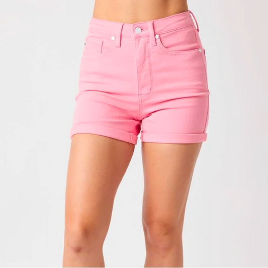 Judy Blue High Waist Tummy Control Pink Garment Dyed Shorts