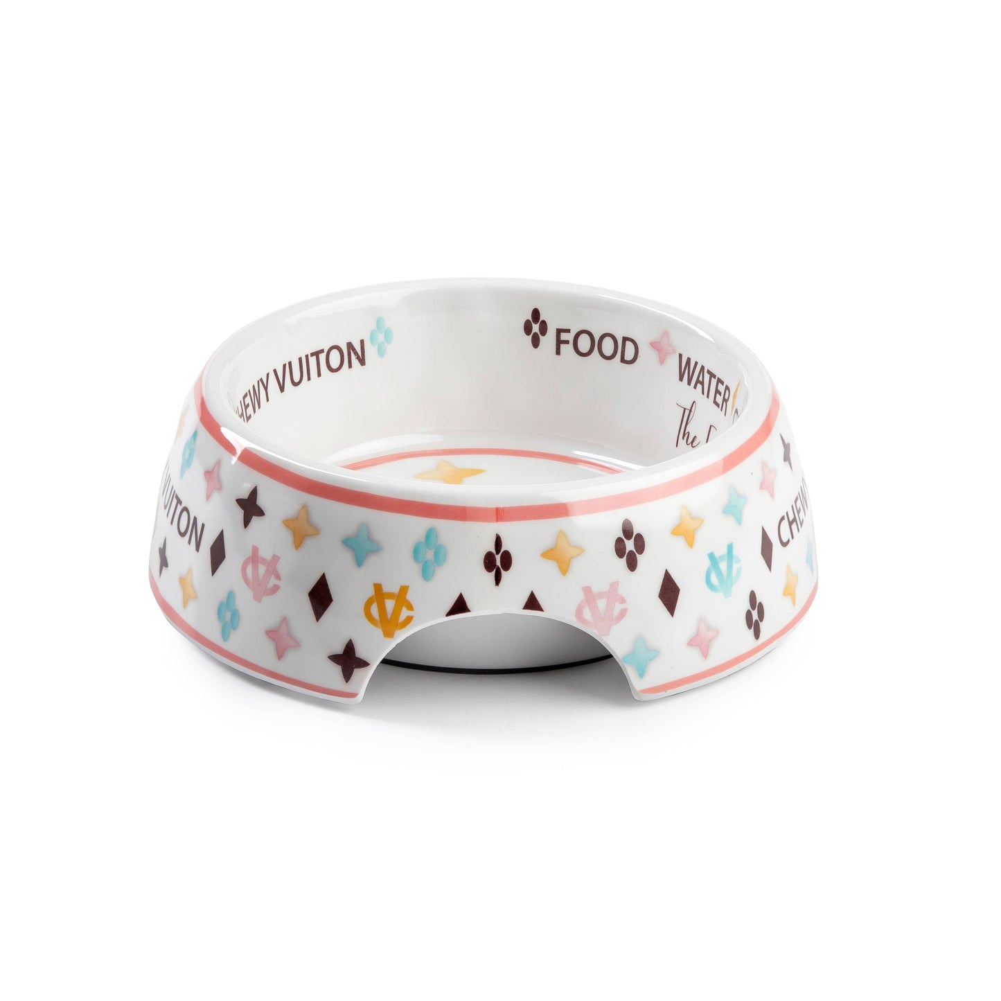 White Chewy Vuiton Dog Bowl - 3 Sizes!! Dog Food Bowl: Small