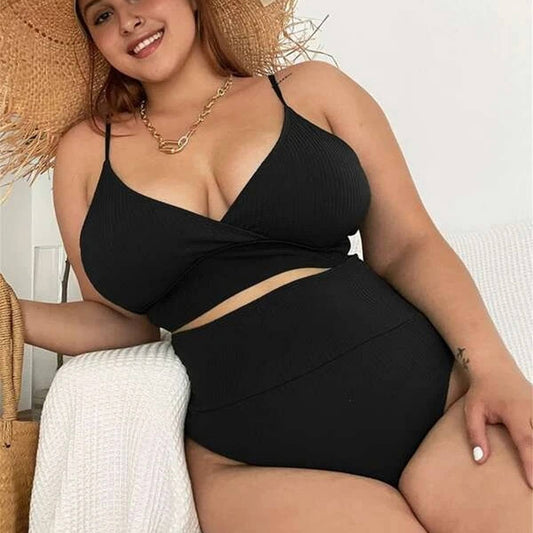 HIGH WAIST SEXY PLUS SIZE SWIMSUIT_CWMW0219: Black, (1XL) 1