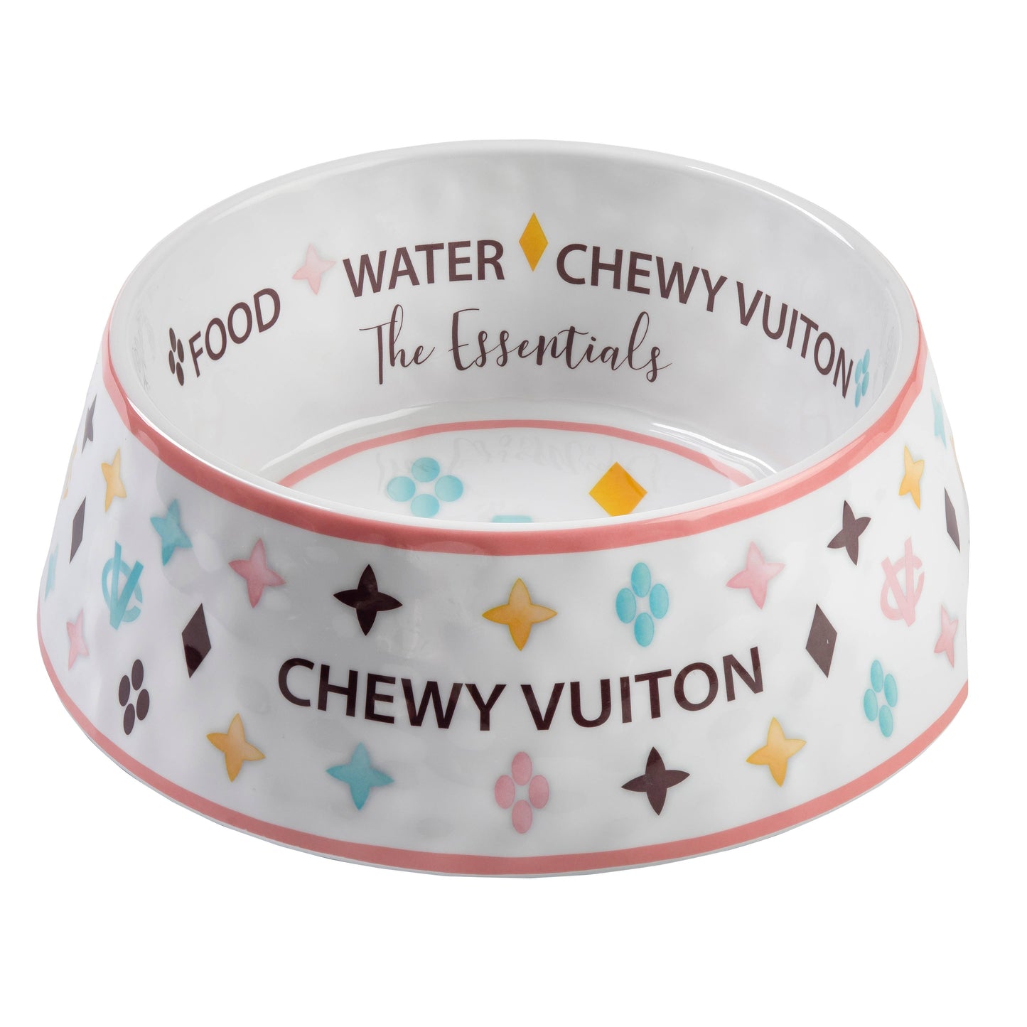 White Chewy Vuiton Dog Bowl - 3 Sizes!! Dog Food Bowl: Small