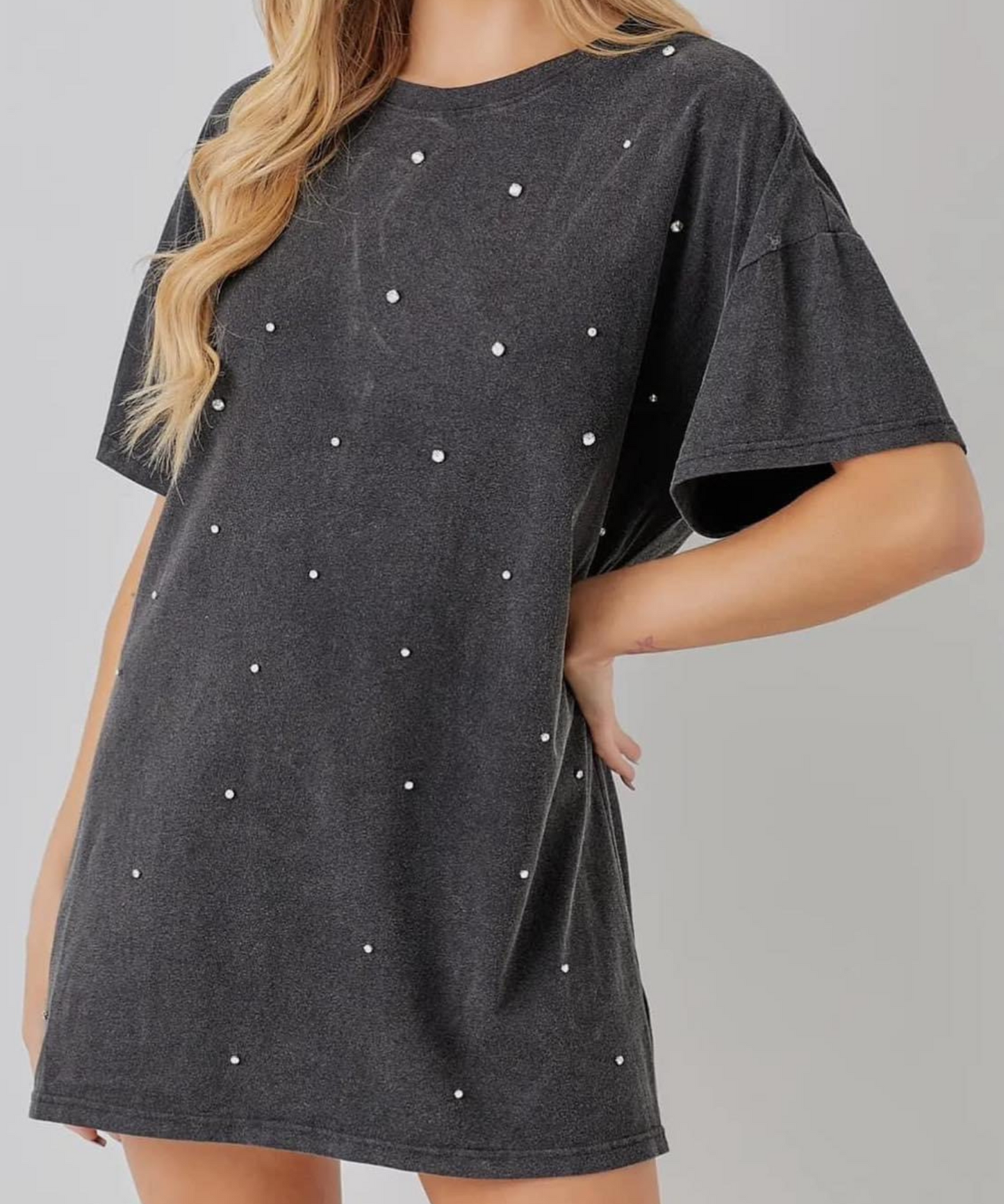 Acid Wash Rhinestone T-Shirt Dress