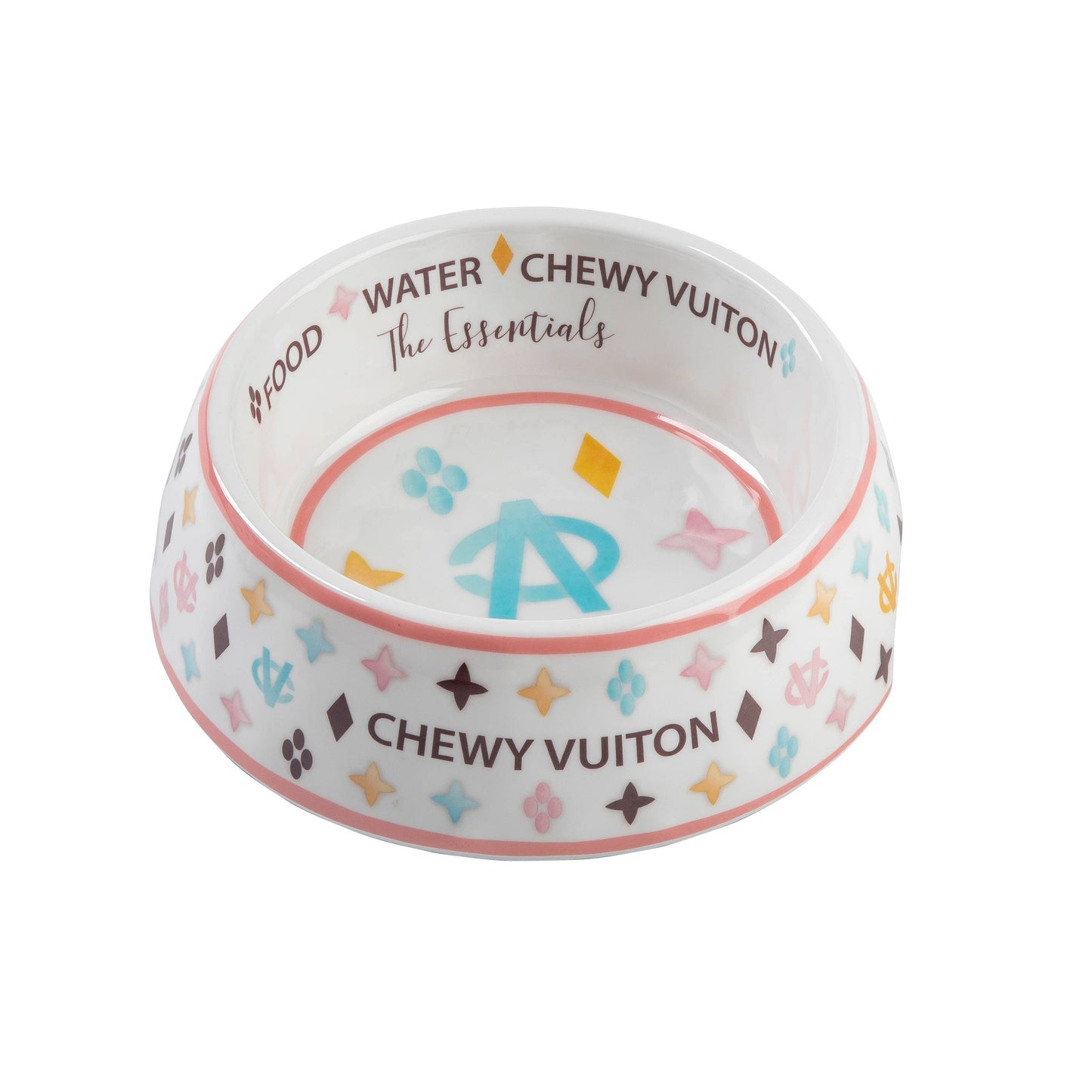 White Chewy Vuiton Dog Bowl - 3 Sizes!! Dog Food Bowl: Small