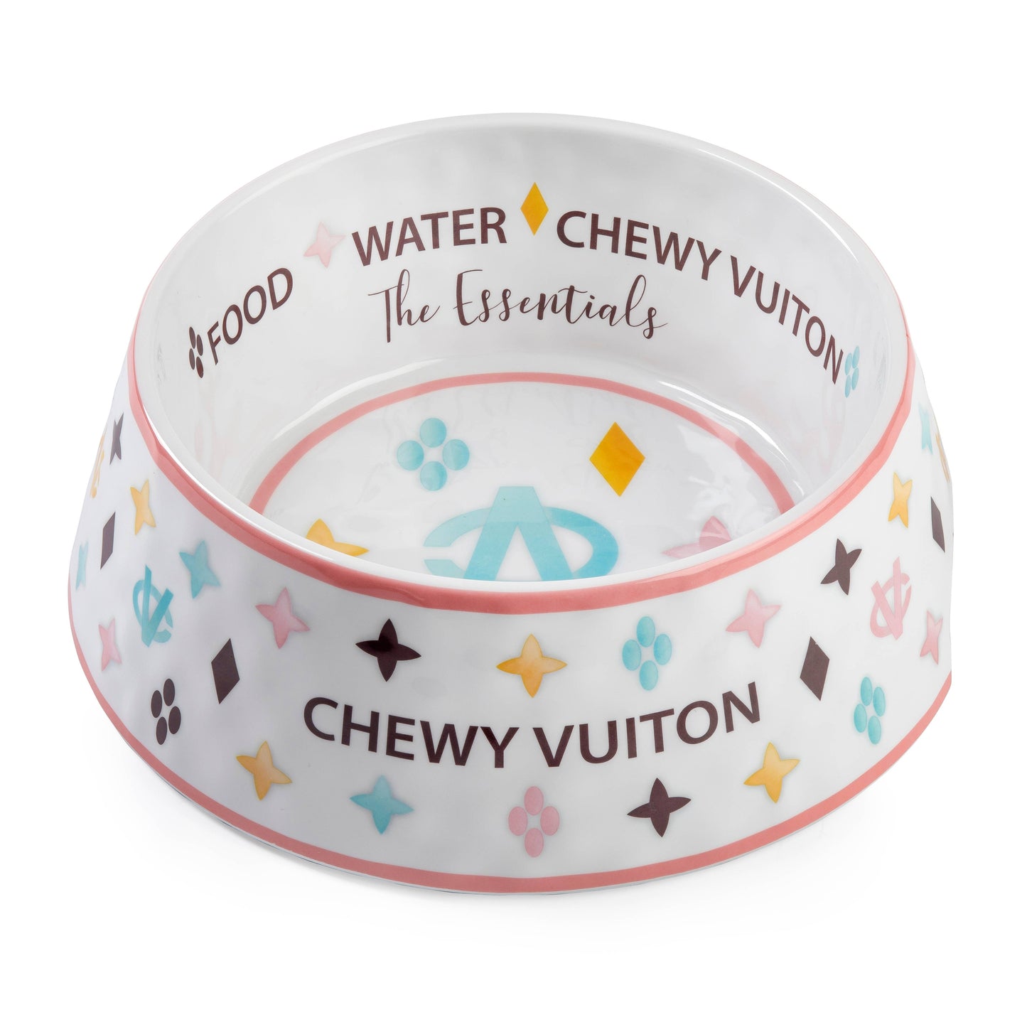 White Chewy Vuiton Dog Bowl - 3 Sizes!! Dog Food Bowl: Small