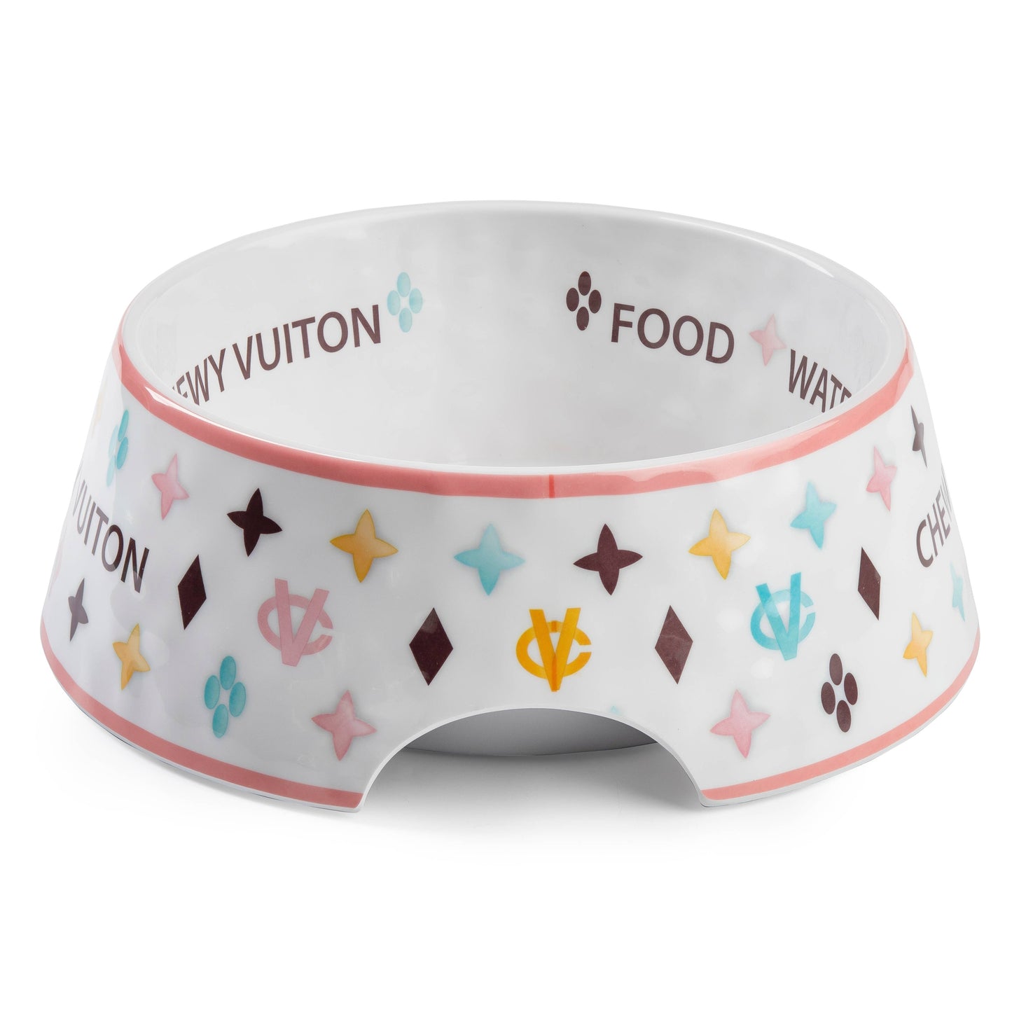 White Chewy Vuiton Dog Bowl - 3 Sizes!! Dog Food Bowl: Small