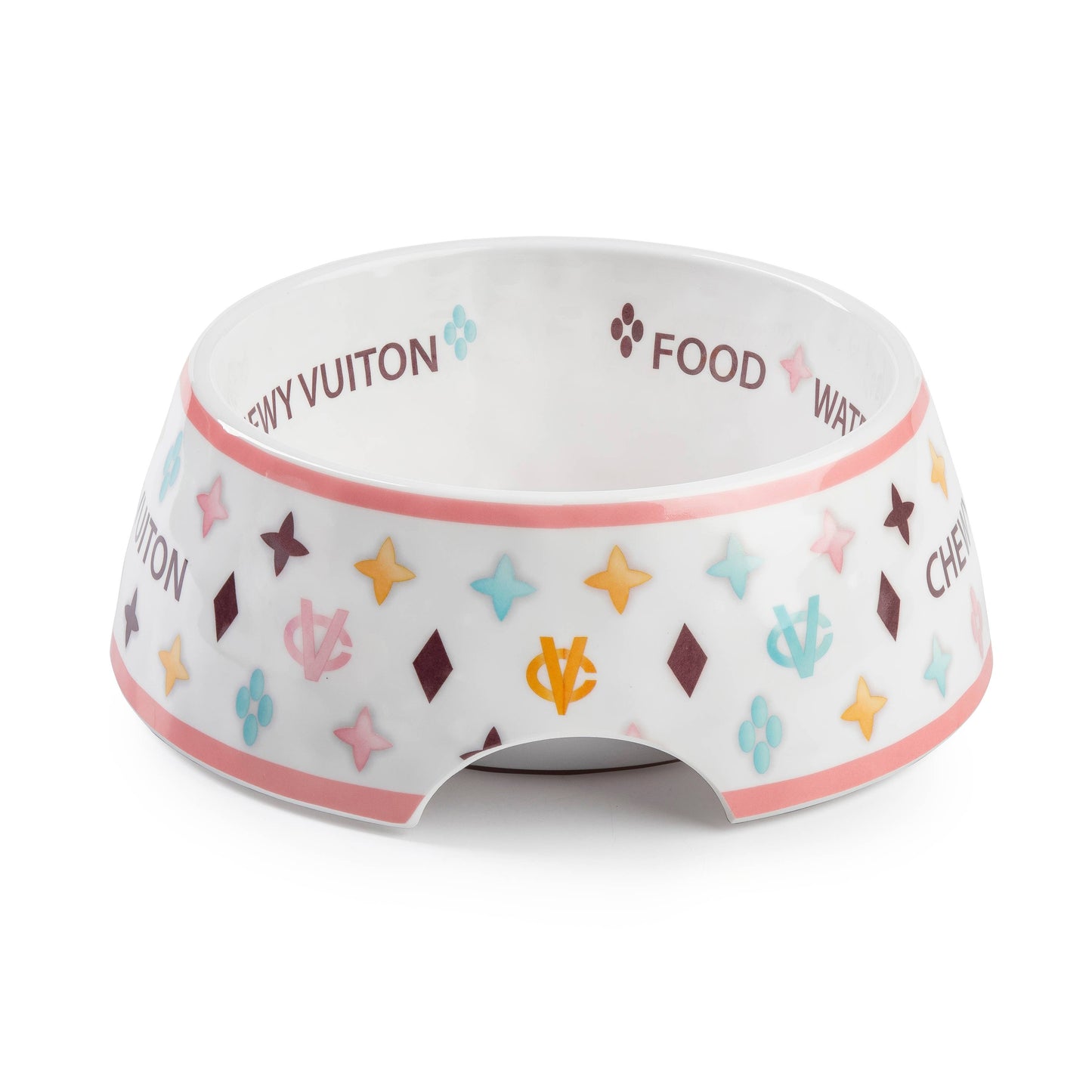 White Chewy Vuiton Dog Bowl - 3 Sizes!! Dog Food Bowl: Small