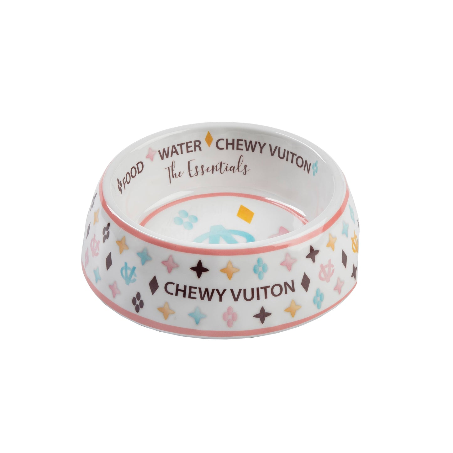 White Chewy Vuiton Dog Bowl - 3 Sizes!! Dog Food Bowl: Small