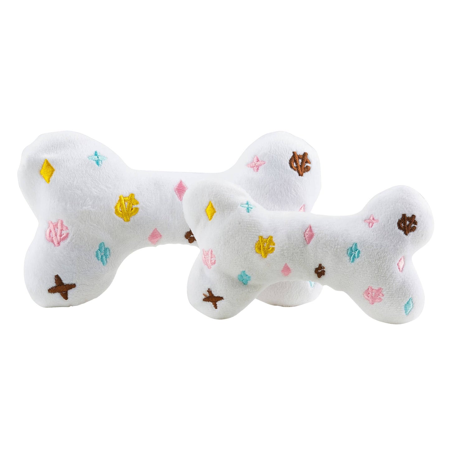 White Chewy Vuiton Bones Squeaker Dog Toy: Large