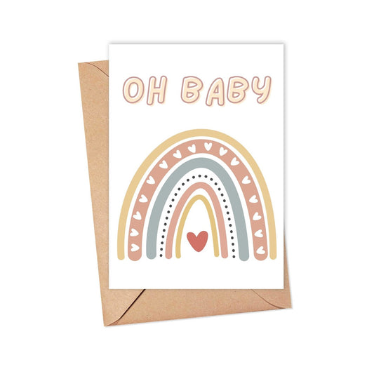 Oh Baby Card - Boho Rainbow Expectant Mom Card - New Baby
